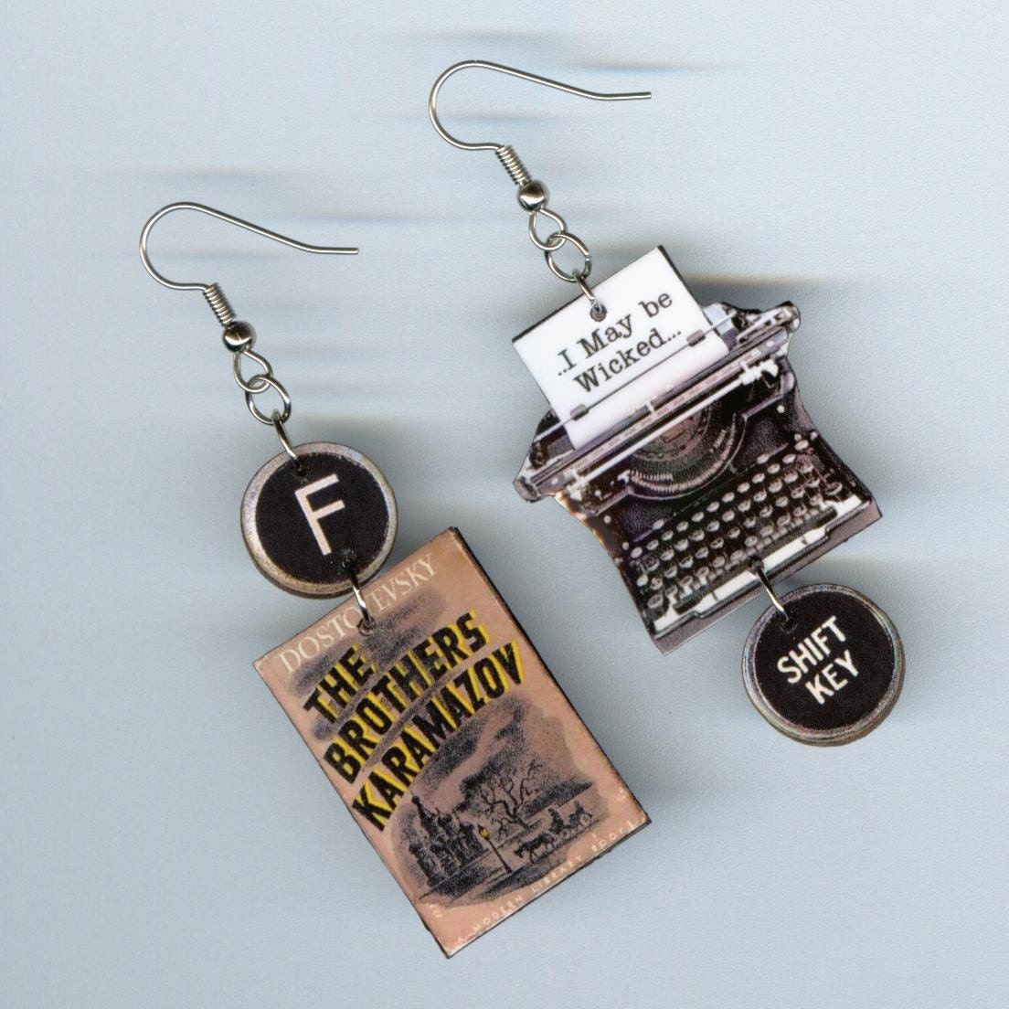 The Brothers Karamazov Book Earrings Dostoyevsky vintage typewriter