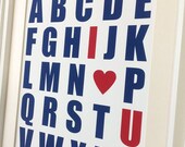 Navy Blue and Red ABC Print With Heart - Boys Nursery Art - ANY COLOR - 8x10 Alphabet Wall Art in Nautical Colors