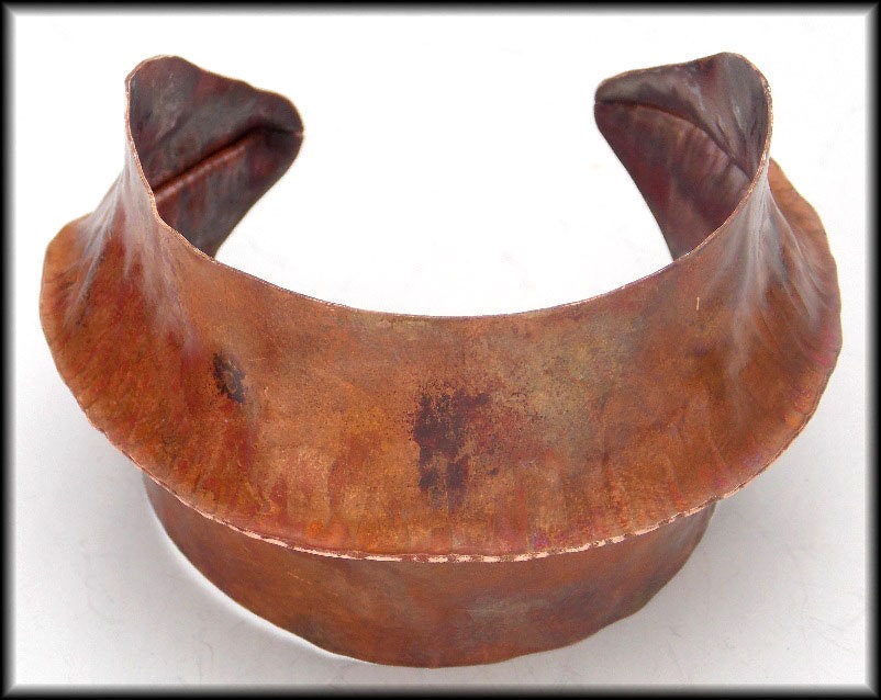 SCULPTURED CUFF - Handforged Flamed Foldformed Wide Copper Cuff Bracelet