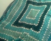 Crocheted Granny Square Shades of Blue Blanket