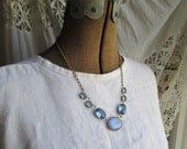 pale blue vintage rhinestone necklace, assemblage necklace, art nouveau blue layering necklace. "Emma"