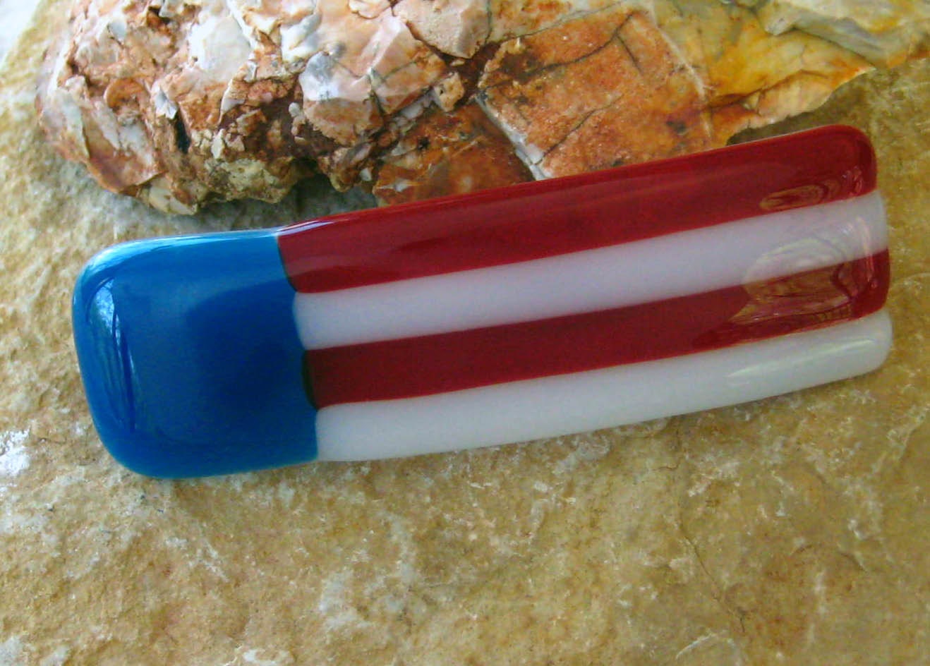 Fused Glass Hair Clip,  Glass Barrette,  Hair Accessory - American Flag, USA, 4th of July
