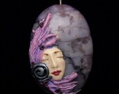 Spiral Goddess Face BEAD Lavender Purple MARBLE and hand painted polymer clay