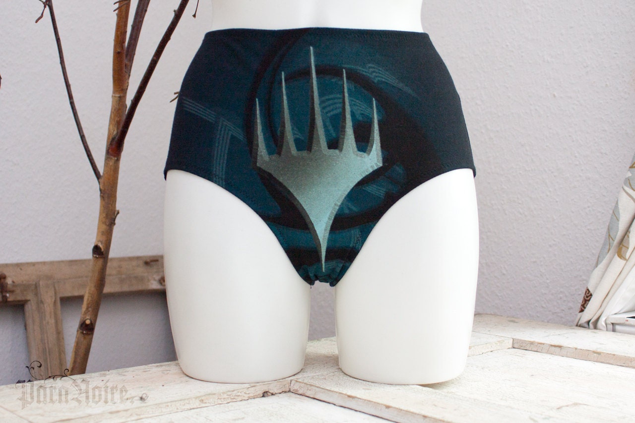 one of a kind - Black Tribal Panty - upcycled cotton jersey panties with midnight blue tribal print - size 102 (medium)