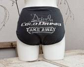 one of a kind - Drive In Panty - upcycled grey cotton jersey panties with print in the back - size 102 (medium)