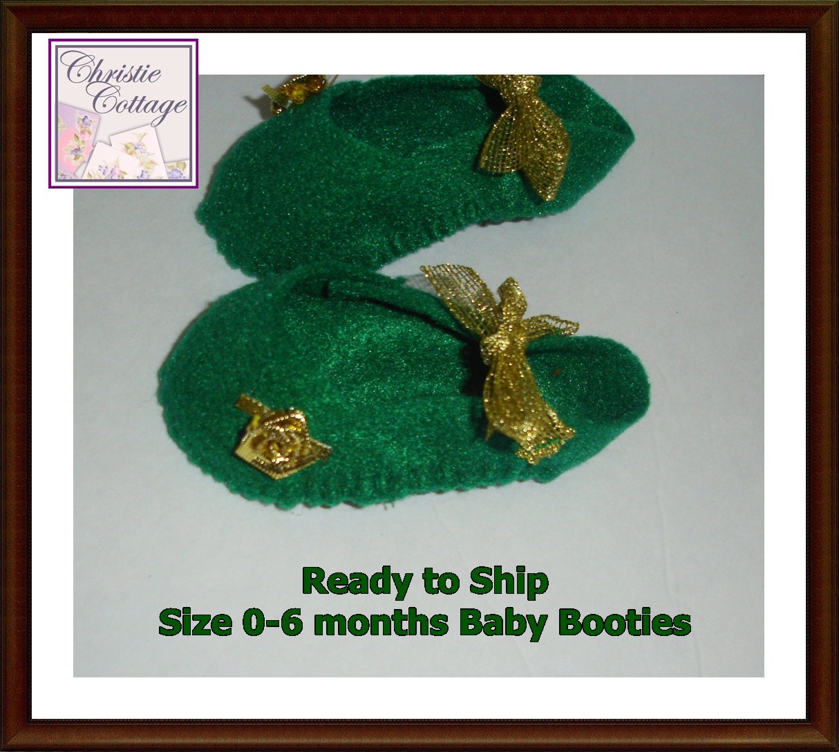 Baby Booties, Size 0-6 months, Felt, Gold Roses, Ready2Ship, Baby Girl