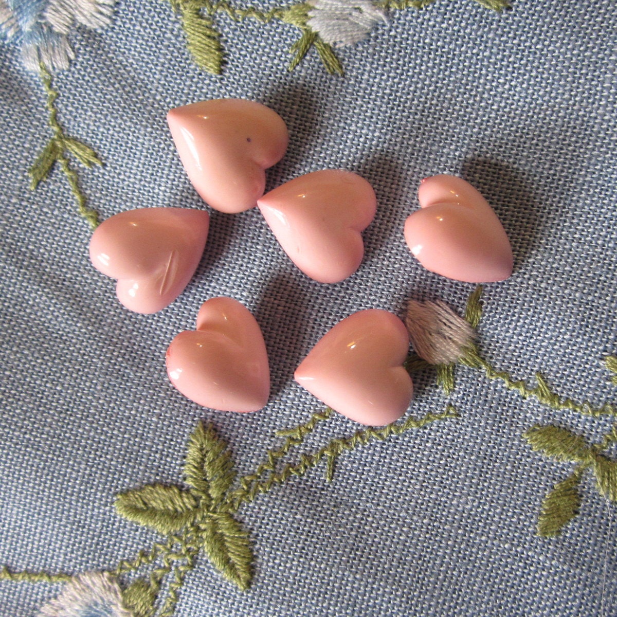 Button Love Six Vintage Pink Heart Shape Buttons