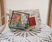 Wristlet Zipper Gadget Pouch Purse Paris Souvenir Postcard Art Nouveau