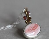 Summer coral, porcelain jasper, sapphire and brass coral pendant, ooak