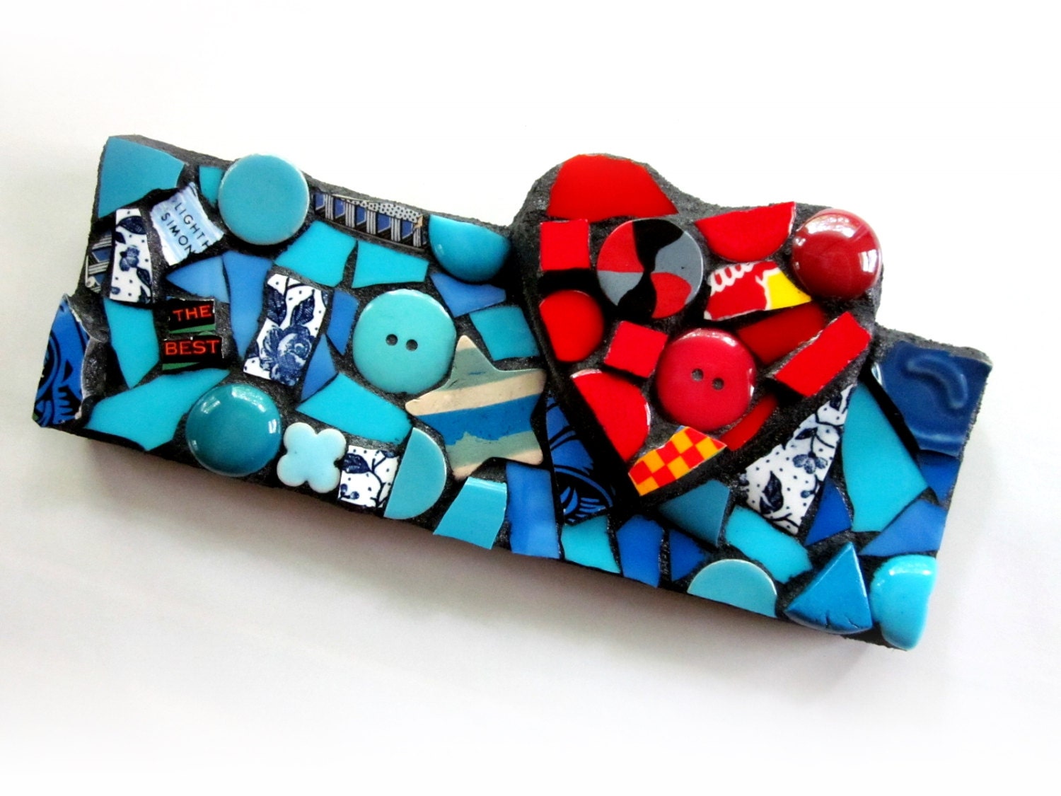 Heart Beat. (Small Pique Assiette Mixed Media Original Mosaic Love Heart Wall Decor by Shawn DuBois)