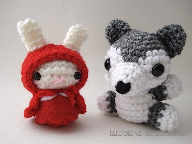 Little Red Riding Hood Moon Bun and The Big Bad Wolf - Amigurumi Bunny Rabbit Doll and Amigurumi Wolf Doll Set