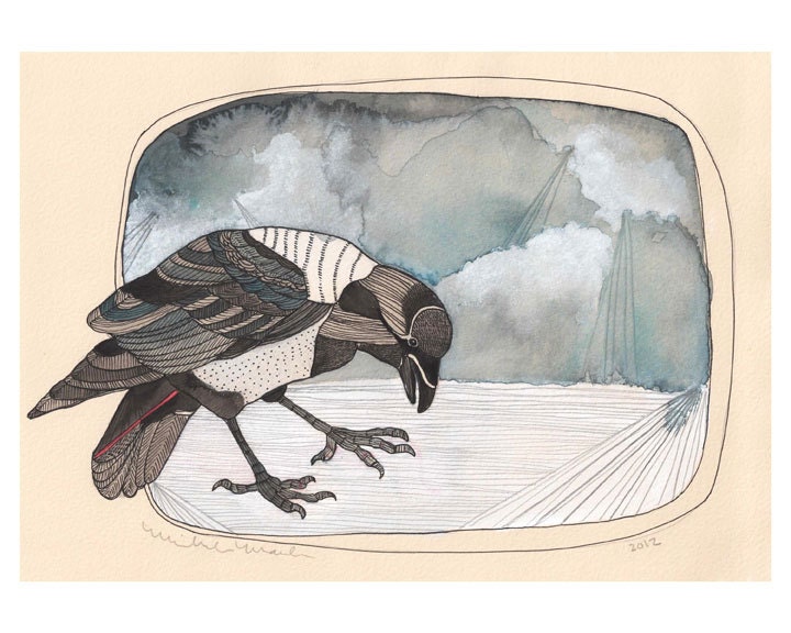 Crow Art // Crow Illustration // 8x10 Art Print by Michele Maule // I'll Keep Waiting