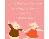 Love and joy with pigs print in an 11 x 14 inch mat