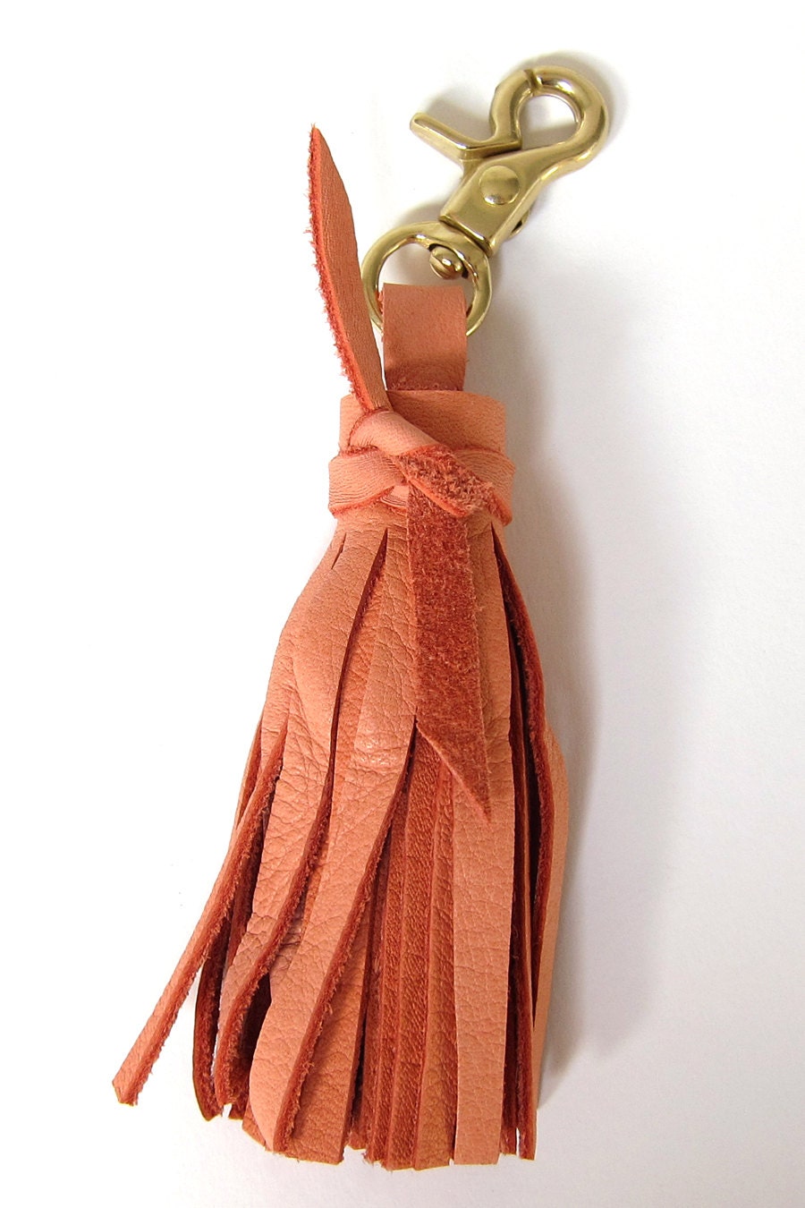 Coral Leather Tassel w/ Brass Clip