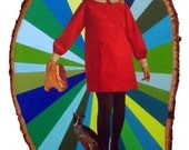 Mushroom Girl Collage on Wood-Natural Bark