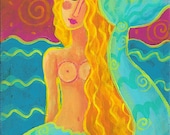 Hand Painted Mermaid Art Tile Abstract Mermaid Painting