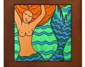 Abstract Digital Mermaid Painting on Framed Ceramic Tile