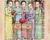Jane Austen Pride and Prejudice - The Bennett Sisters Go Bonnet Shopping - 5 x 7