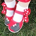 Minnie Mouse shoes - Hand painted red minnie mouse sparkle inspired buckle maryjane shoes with hairclip bows for girls, baby toddler