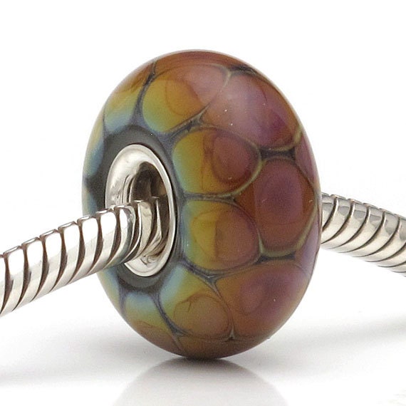 Handmade Lampwork Charm Bead Pink Snake Skin SRA