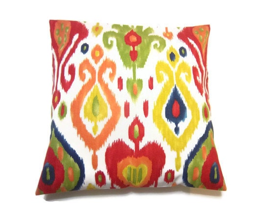 Two Red Green Orange Yellow White Blue Pillow Covers Decorative Toss Throw Accent 16 inch pair