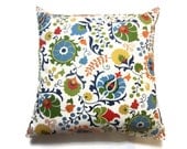 Two Red Green BlueYellow Orange White Pillow Covers SAME Fabric Front and Back Decorative Modern Floral Toss Throw Accent Covers 18 inch
