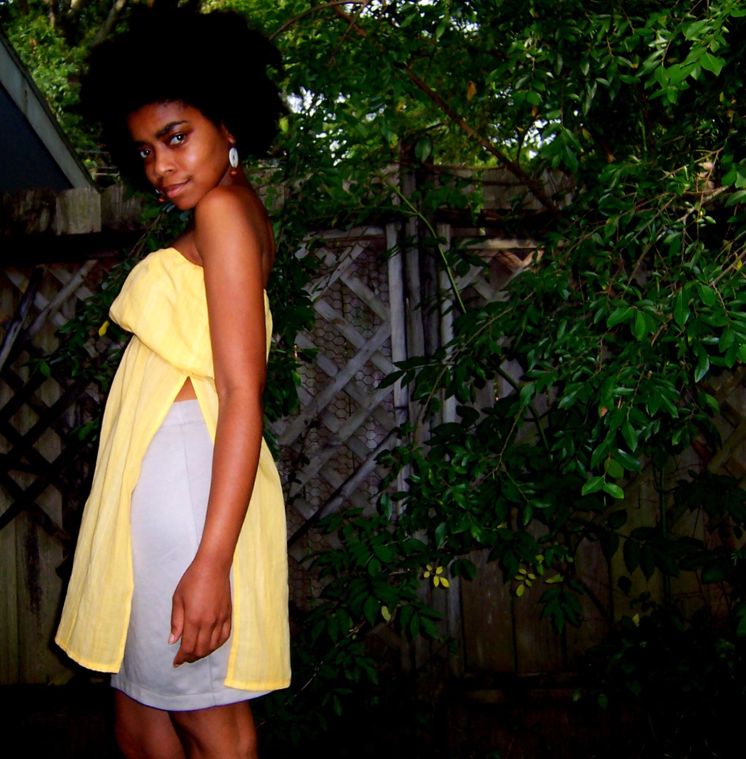 flyTie clothing cotton gauze yellow pinstripe tunic--summer special