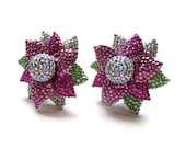 Huge 1980s Jay Feinberg Rhinestone and Enamel Flower Earrings