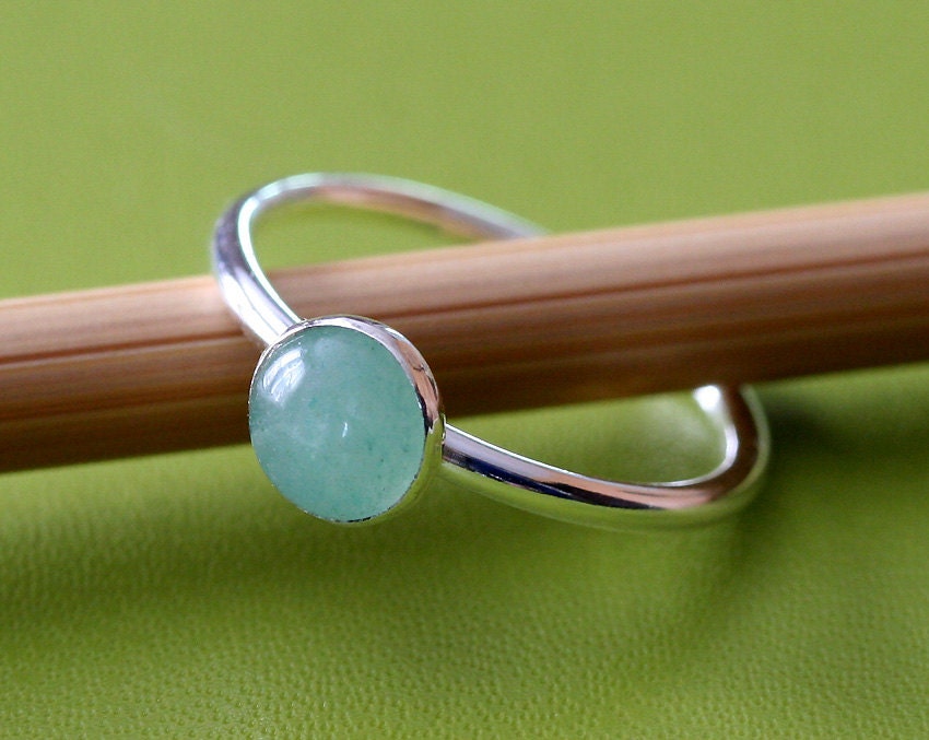 Aventurine Stacking Ring 6 mm - Sterling Silver - Size 2 to 15
