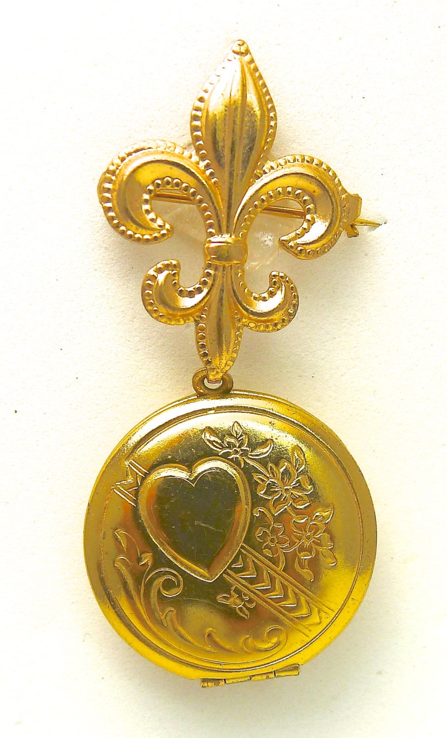 Vintage 50s Gold Locket Pin Brooch