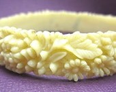 Vintage 40s Carved Floral Celluloid Bracelet Signed Japan