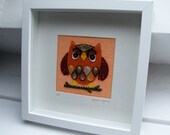 OWL felt and hand embroidered picture / wall art - New