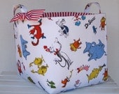 Fabric Organizer Bin Toy Storage Container Basket - Cat in the Hat fabric - New Design - 10 x 10 x 10 -