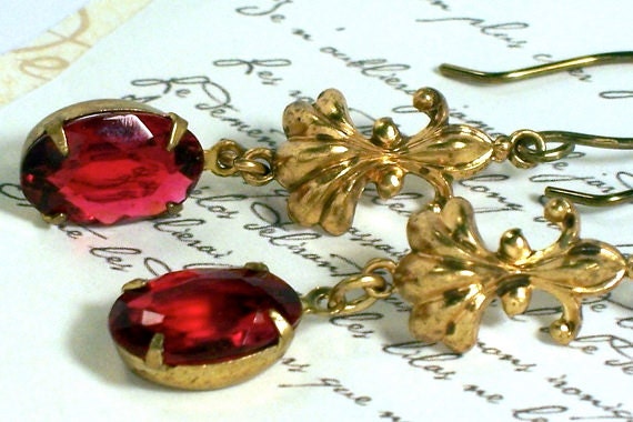 Red Ruby Brass Earrings