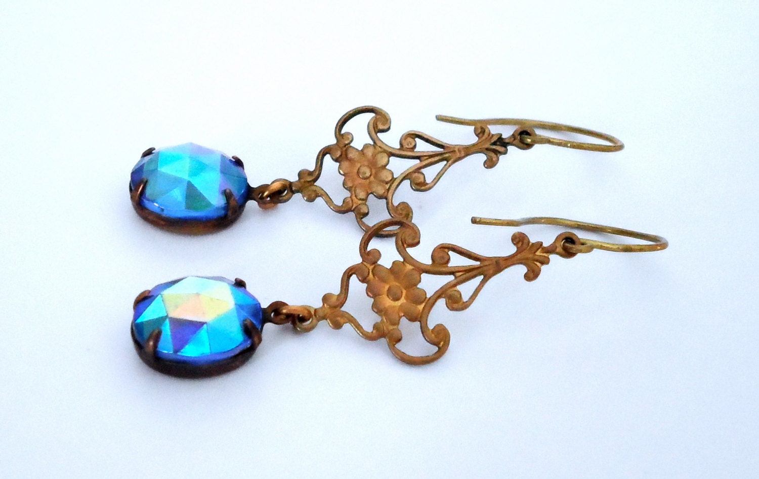Vintage Blue and Brass Earrings