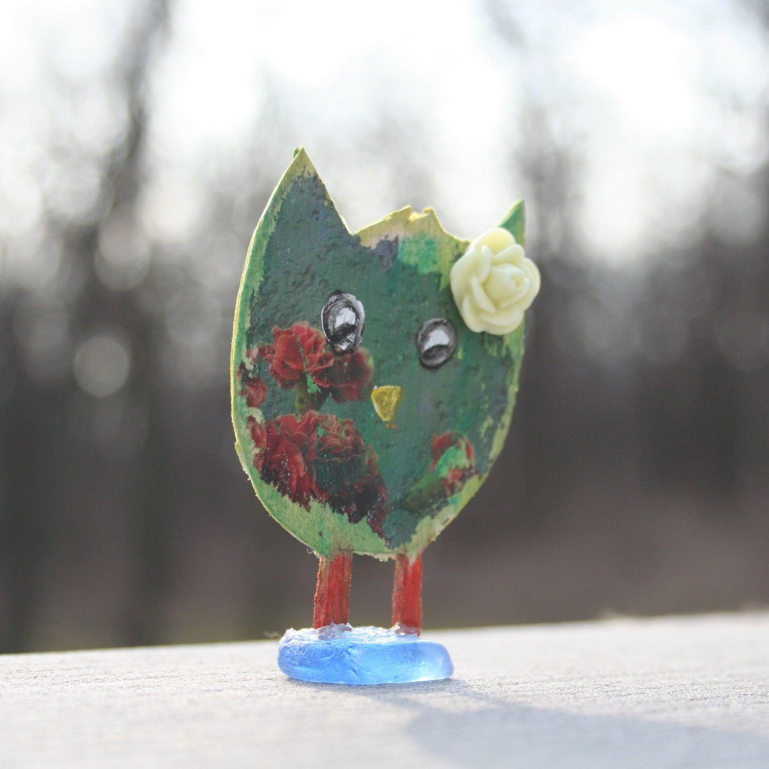 Olivia the Owl - HopeBird - Carved Wood Mixed Media Art