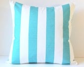 Decorative Pillow Cover - Aqua Blue & White Stripes - 18 x 18 Accent Cushion - Nautical Nursery Decor Children Dorm Beach Summer