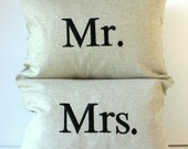 Monogrammed Pillow Covers - Mr & Mrs- Linen  - Wedding - Bridal Shower Gift - Natural Linen Pillows - Set of 2 - 12 x 16