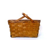 Vintage Splint Weave Wood Picnic Basket