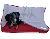 Eco Pet Bed - Recycled Poppy Red and Sky Blue Fleece