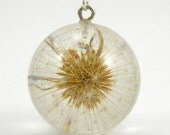 First Dandelion This Summer, Large Resin Round with Full Dandelion and Sterling Silver Chain, Dandelion Necklace