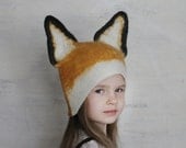 Fox Hat -- Hand Felted Wool -- Size Medium/Large