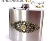 Girl Flask Winchester 45 Bullet Casing  Gorgeous mixed metals ladies cowgirls stainless steel filigree