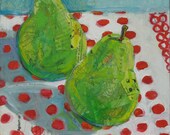 Pear Polka original mixed media collage still life painting