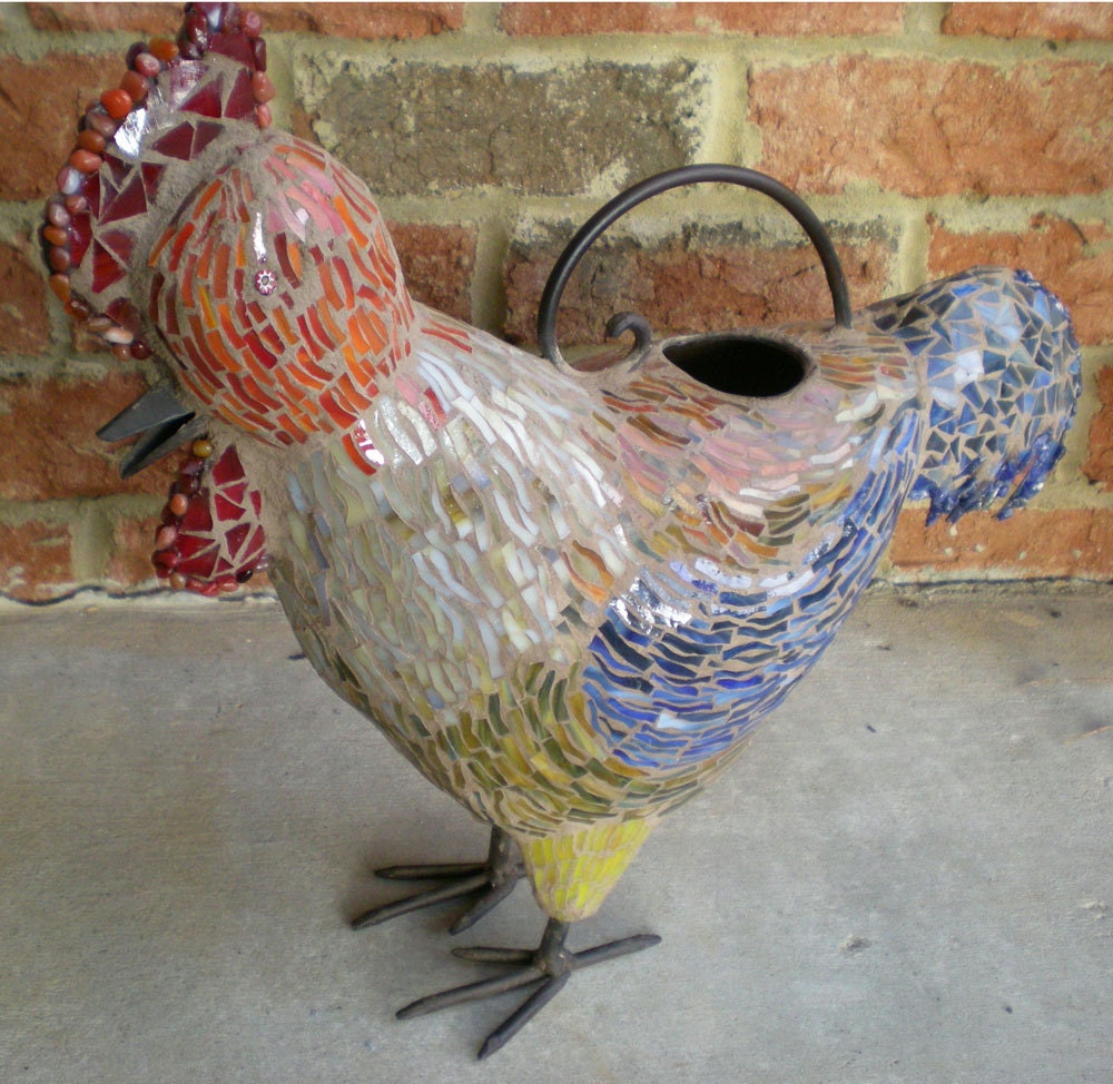 Stained Glass Mosaic Rooster Watering Can