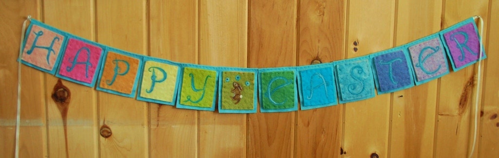 Needle Felted Wool Felted Banner HAPPY EASTER