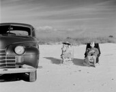 Vintage Car Beach  Black and White Print Digital Download CU Commercial Use