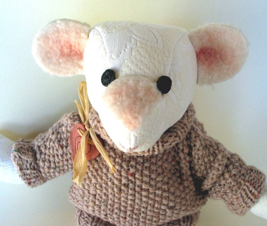 Orsogatto-OOAK teddy bear, made of hand-woven woolen vintage fabric