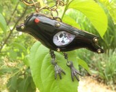 COUNTING CROWS Enameled Necklace Crow Enamel Skull Glass Black Bird Crow