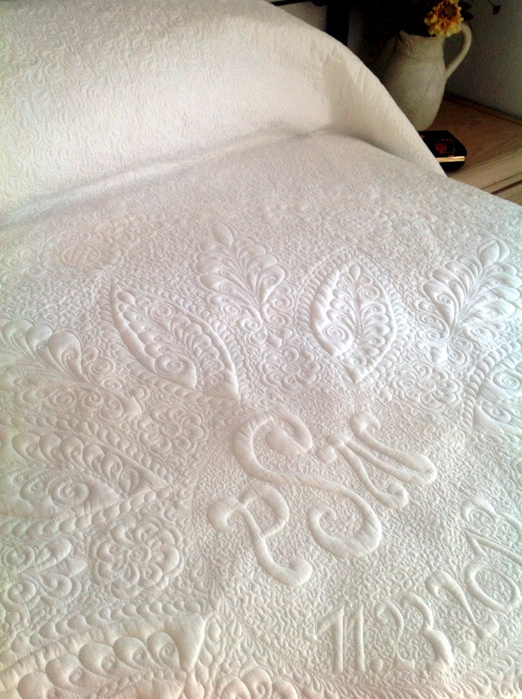 Heirloom Wedding Whole Cloth queen Bed Quilt  84" x 102" Welsh Beauty Made to Order - QuiltLover